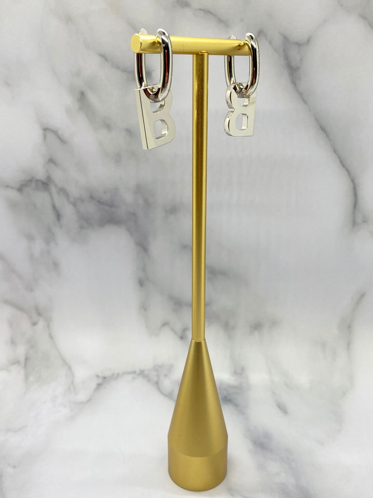 BALENCIAGA Silver Tone B Hoop Earrings - Pre owned