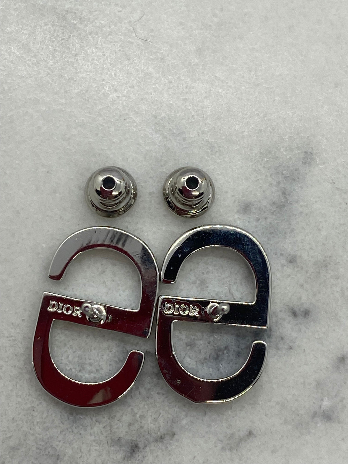 CHRISTIAN DIOR CD Silver Tone Rhinestone Earrings - Pre owned