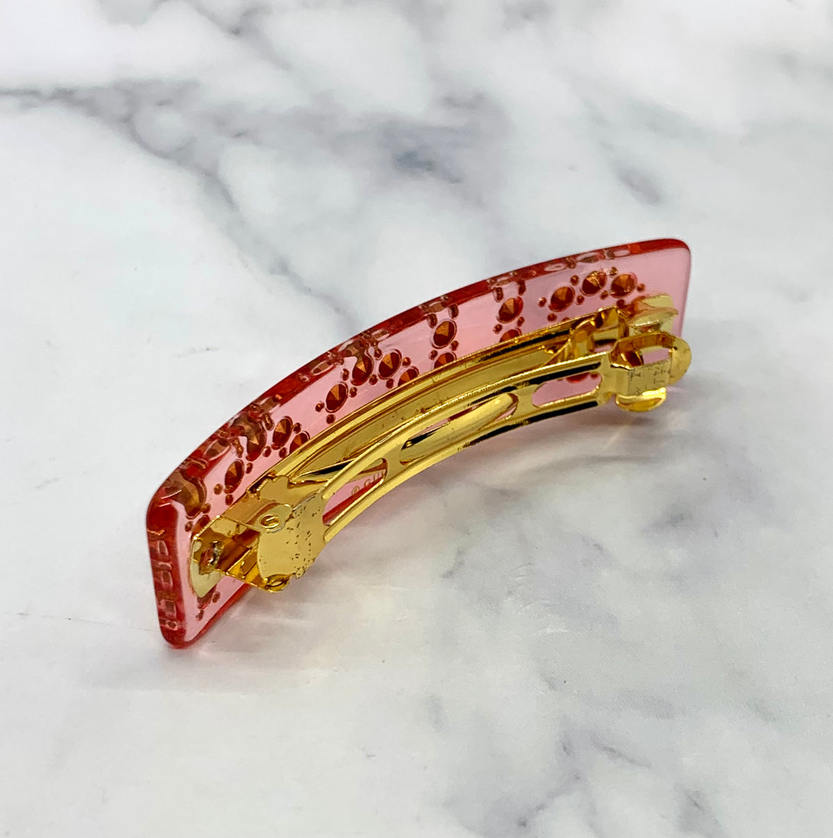 GUCCI Pink Clear Rhinestone Hair Clip Barrette - Pre owned
