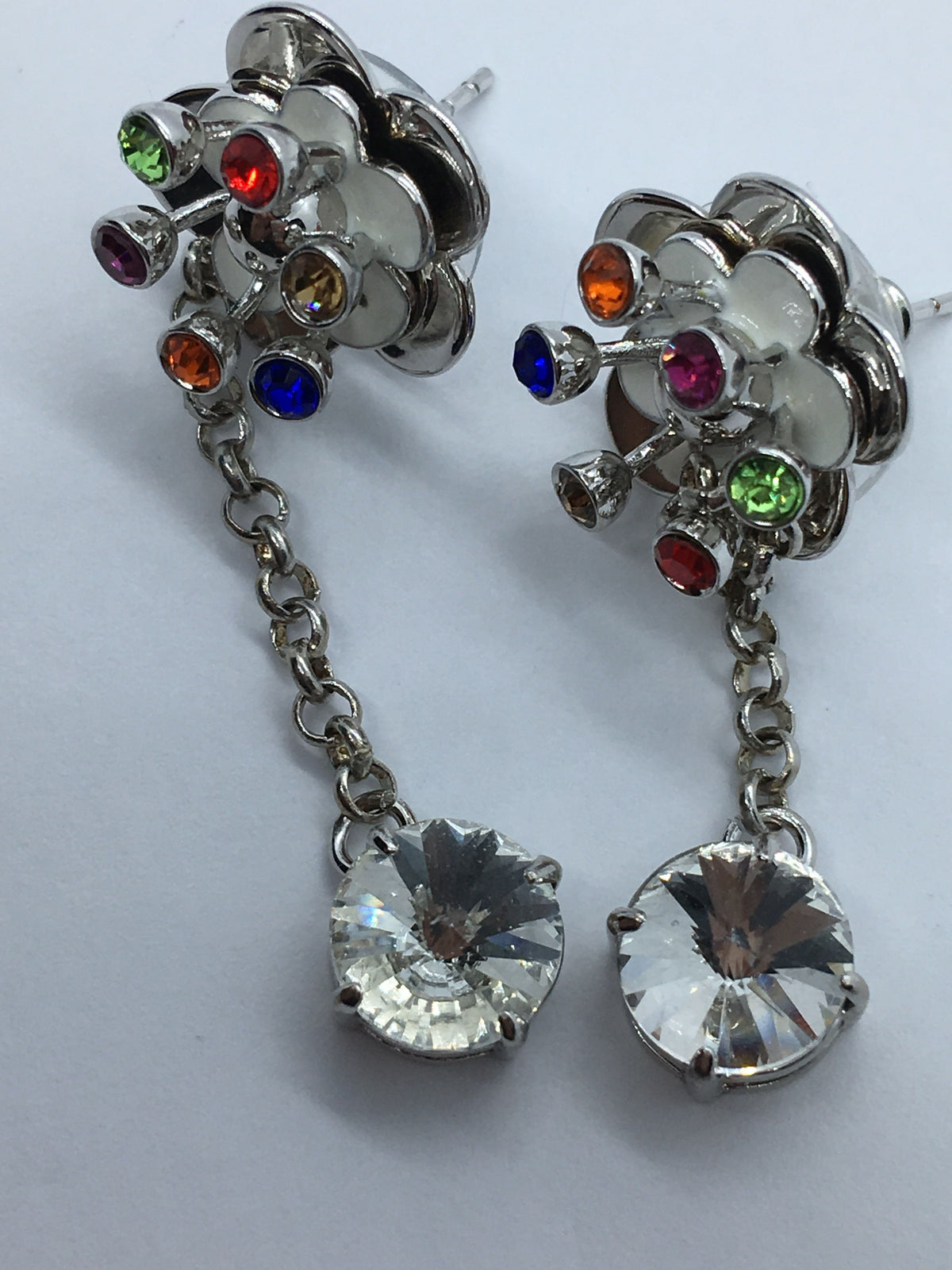 MIU MIU Silver Tone Multicolor Flower Pendant Earrings - Pre owned