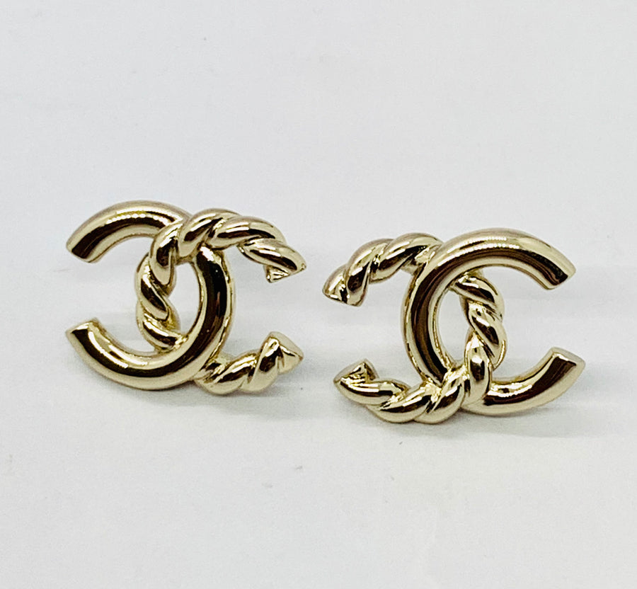 CHANEL CC Gold Tone Twist Earrings - Pre owned