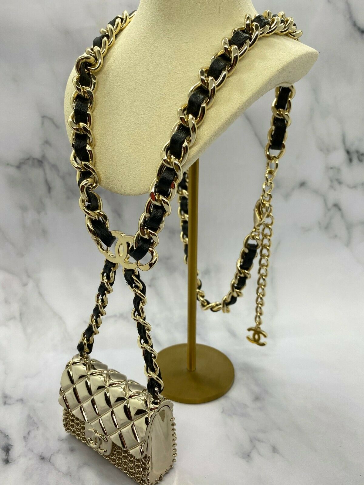 CHANEL CC Chain & Leather Trim Bag Necklace - Pre owned