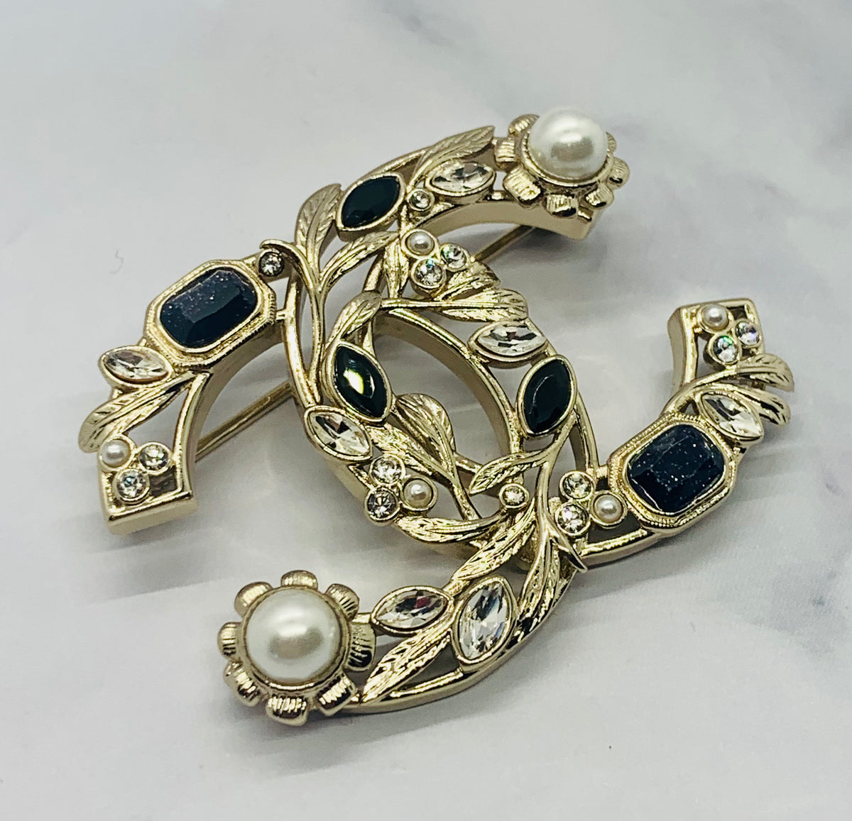 CHANEL CC Ornate Rhinestone Brooch Pin - USED