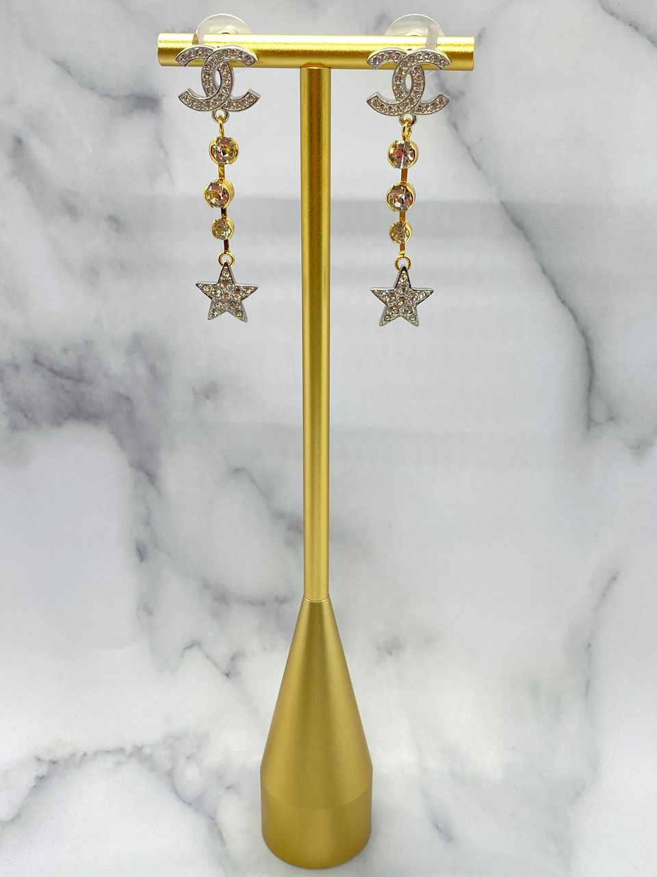 CHANEL CC Gold & Silver Star Pendant Earrings - Pre owned
