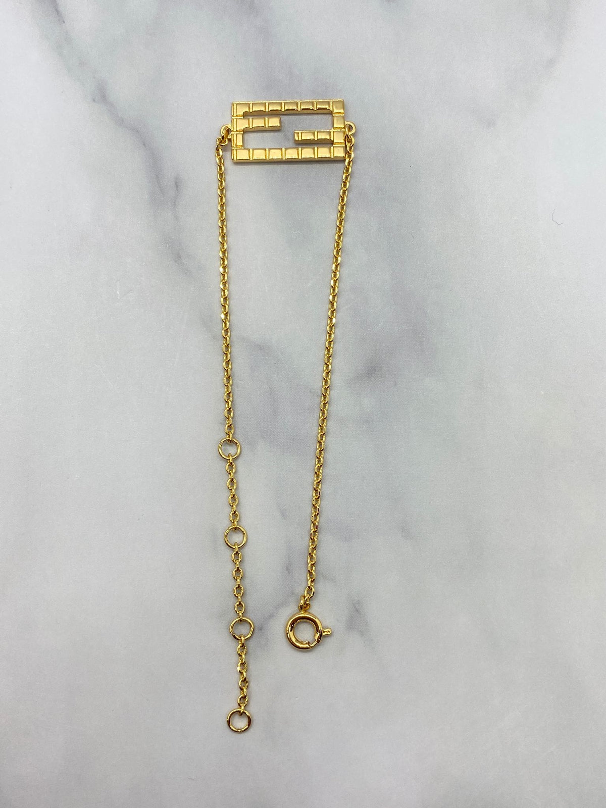 FENDI FF Gold Tone Baguette Charm Chain Bracelet - Pre owned