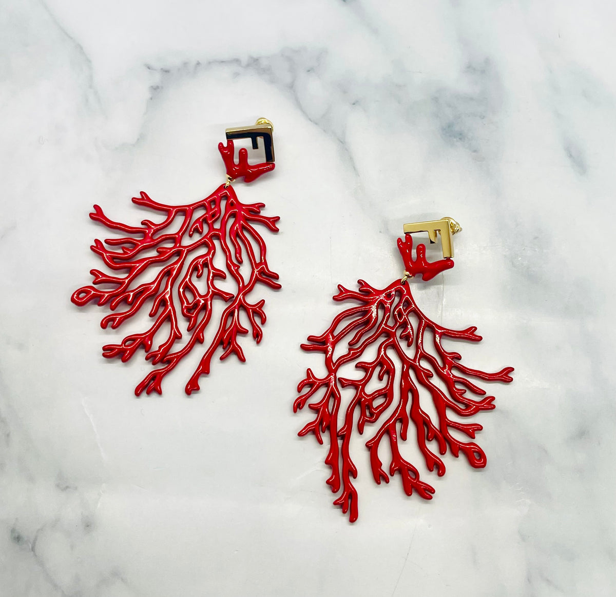 FENDI FF Red Coral Pendant Earrings - Pre owned