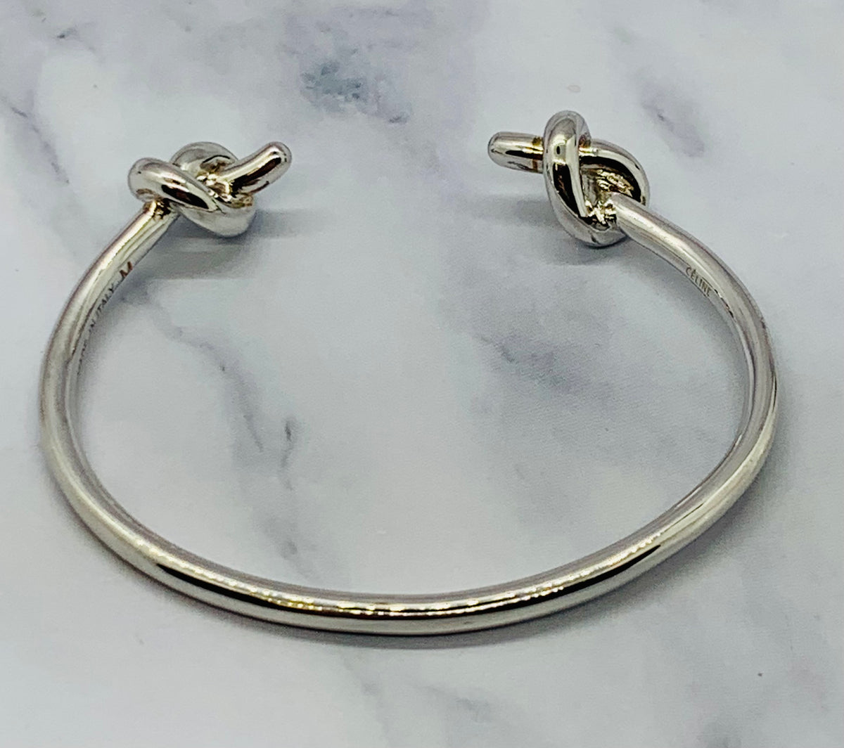 CELINE Silver Tone Knot Bangle Cuff Bracelet - Pre owned