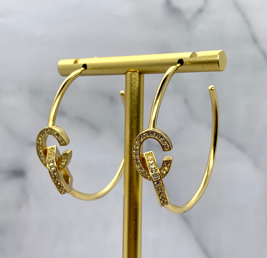 CHRISTIAN DIOR CD Rhinestone Hoop Earrings - Pre owned