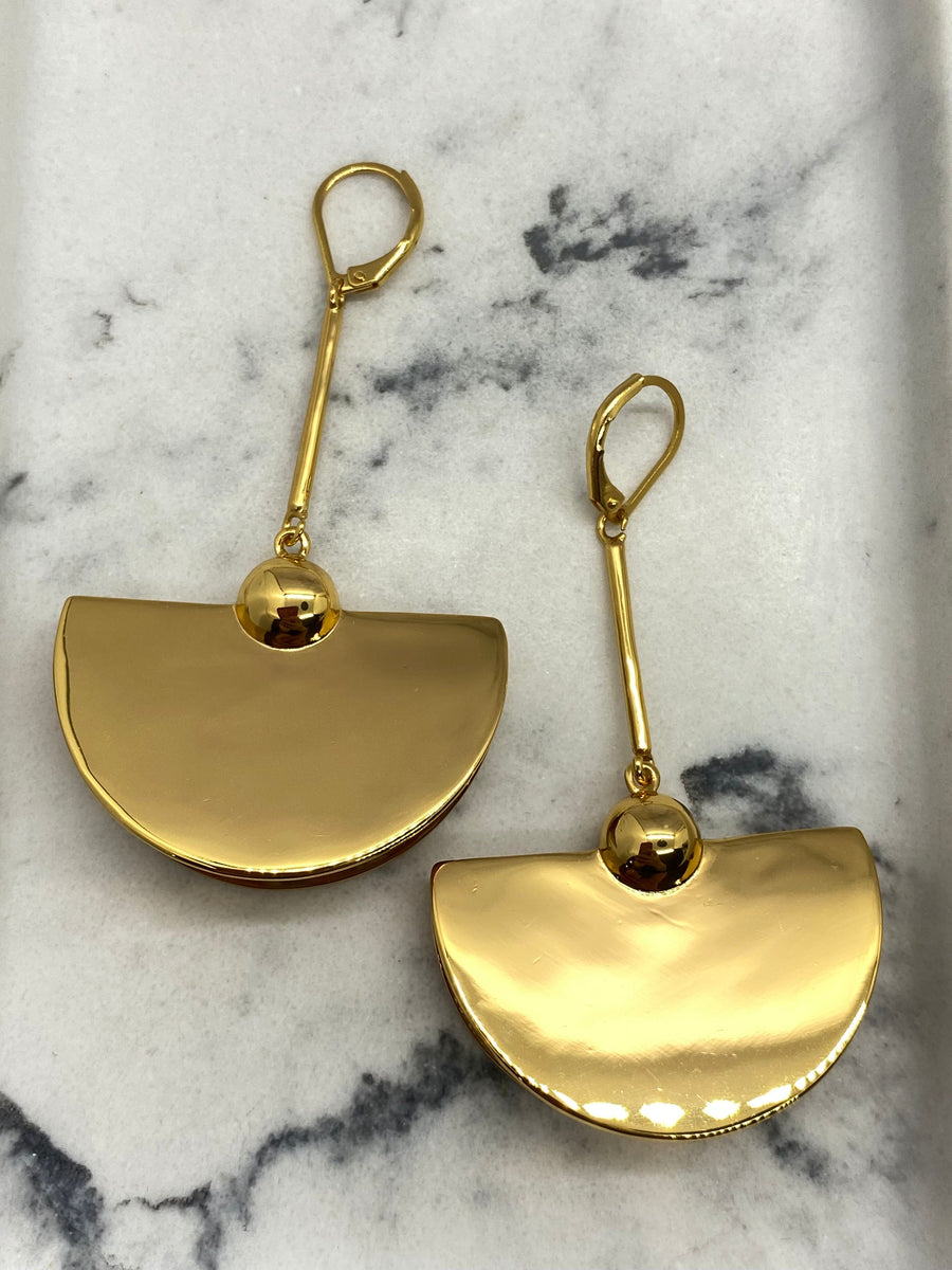 CELINE Gold Tone Pendant Earrings - Pre owned