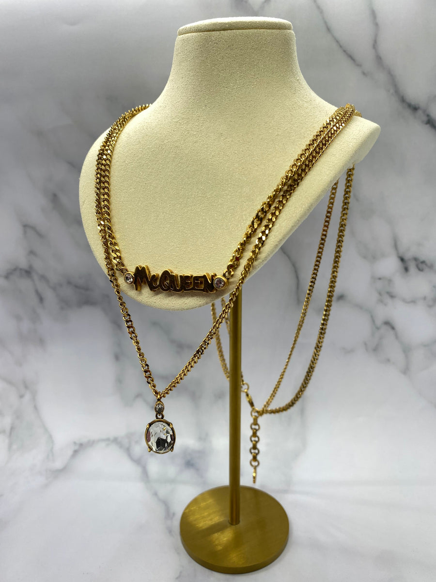ALEXANDER MCQUEEN Rhinestone Brass MultiChain Necklace - Pre owned