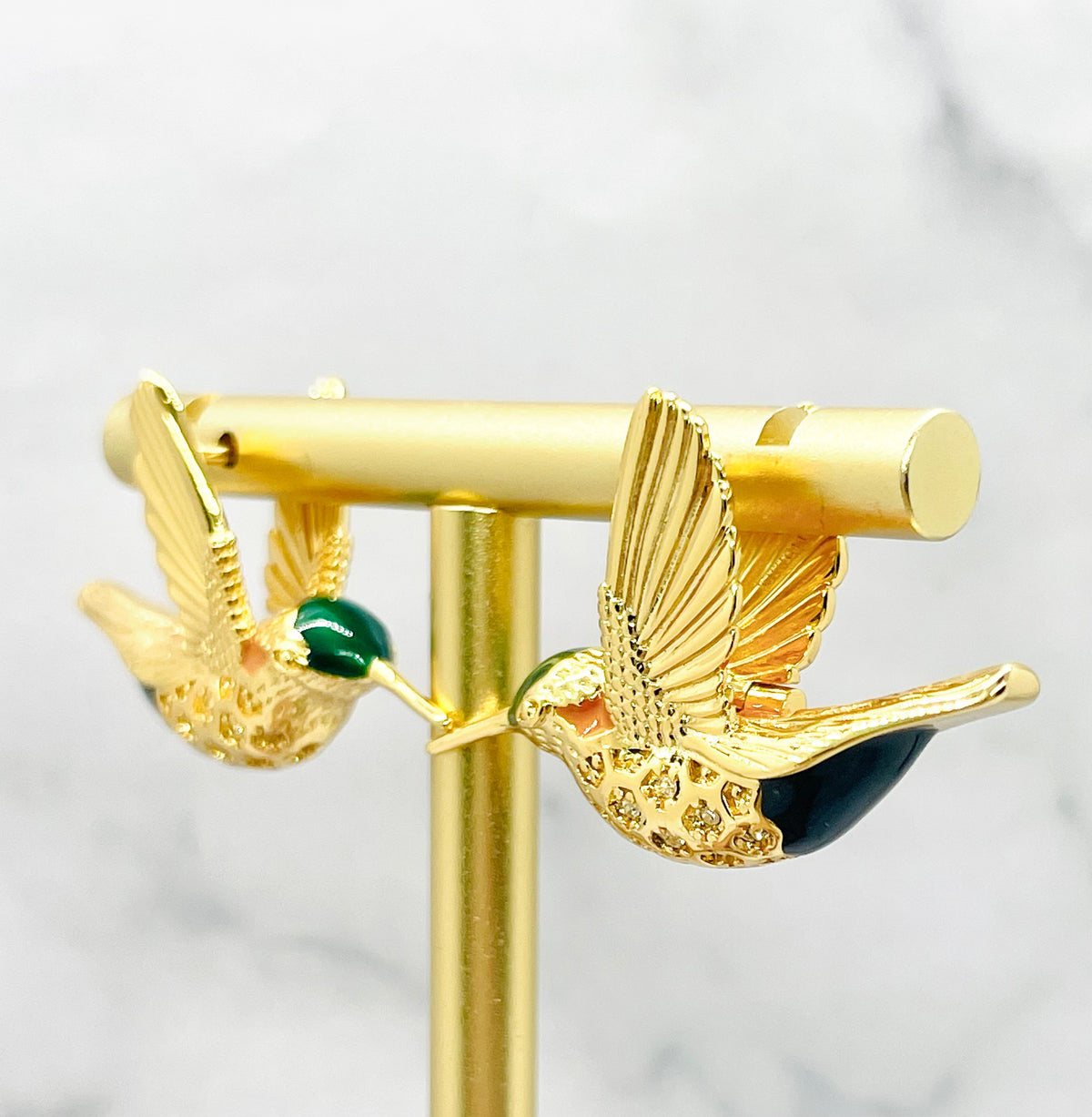 BOTTEGA VENETA Gold Tone Colibri Bird Earrings - Pre owned
