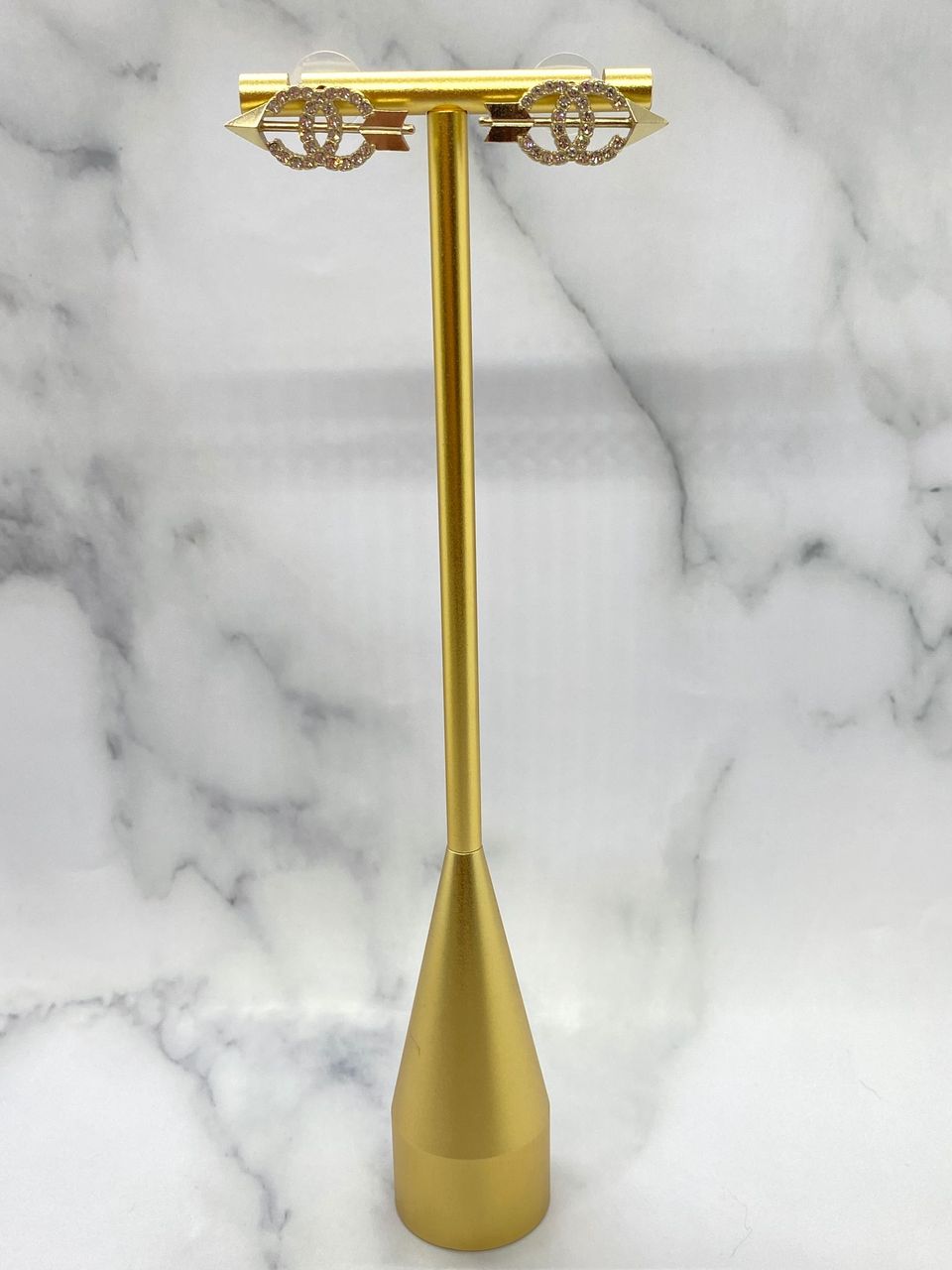 CHANEL CC Gold Tone Arrow Earrings - USED