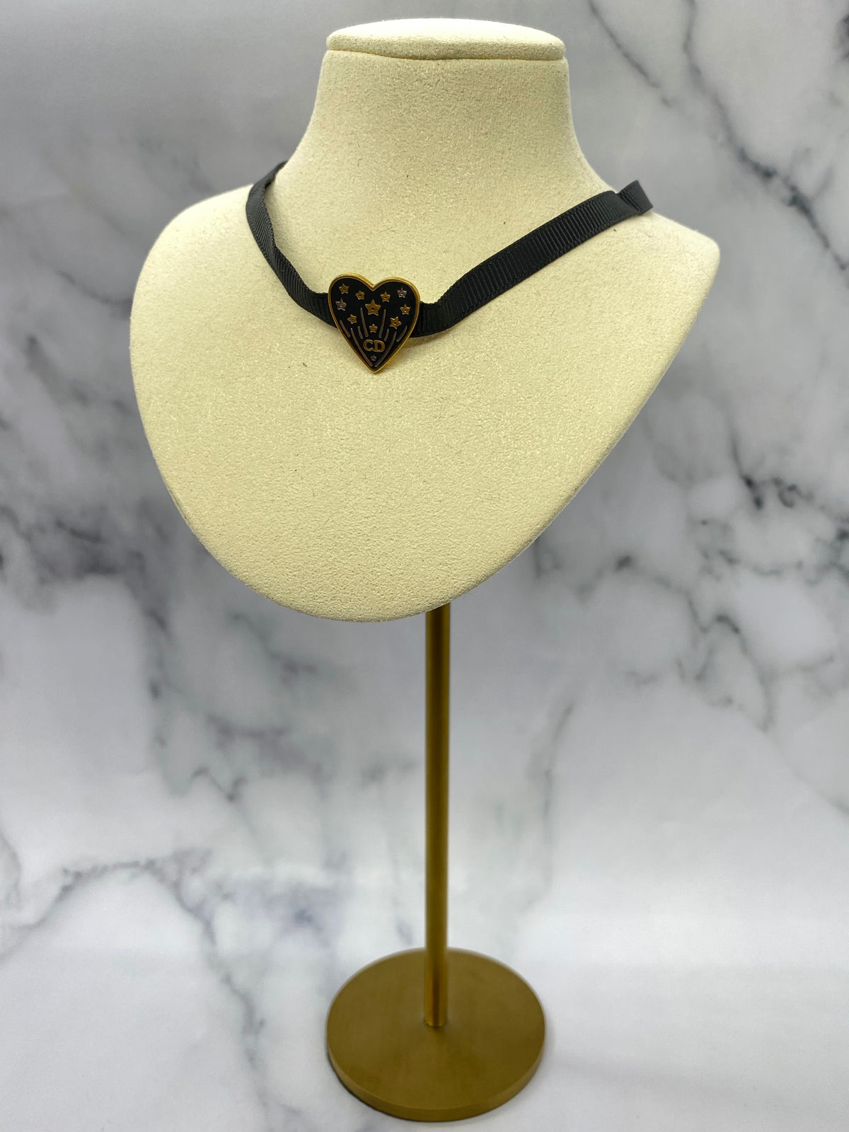 CHRISTIAN DIOR Black Ribbon Charm Choker Necklace - Pre owned