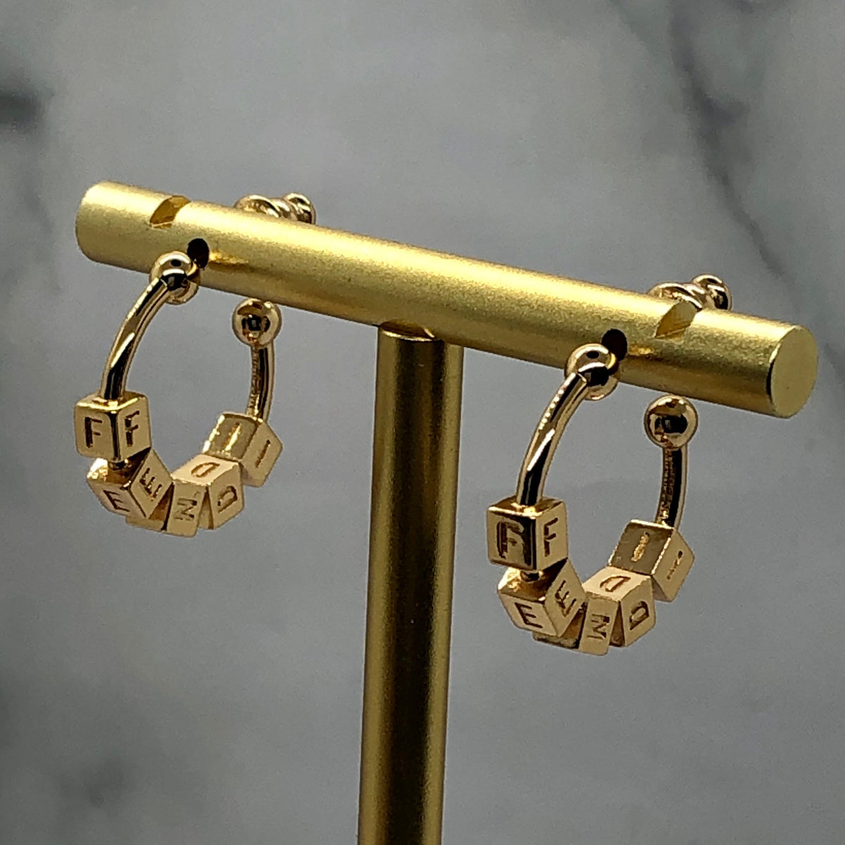 FENDI Gold Tone Block Hoop Earrings - Pre owned