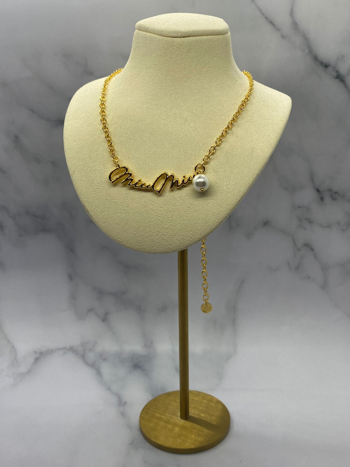 MIU MIU Gold Tone Signature Pearl Necklace - Pre owned
