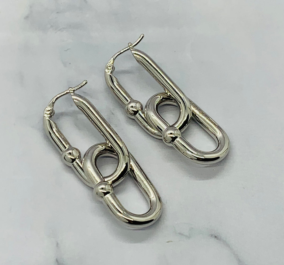 BOTTEGA VENETA Silver Tone Link Earrings - Pre owned