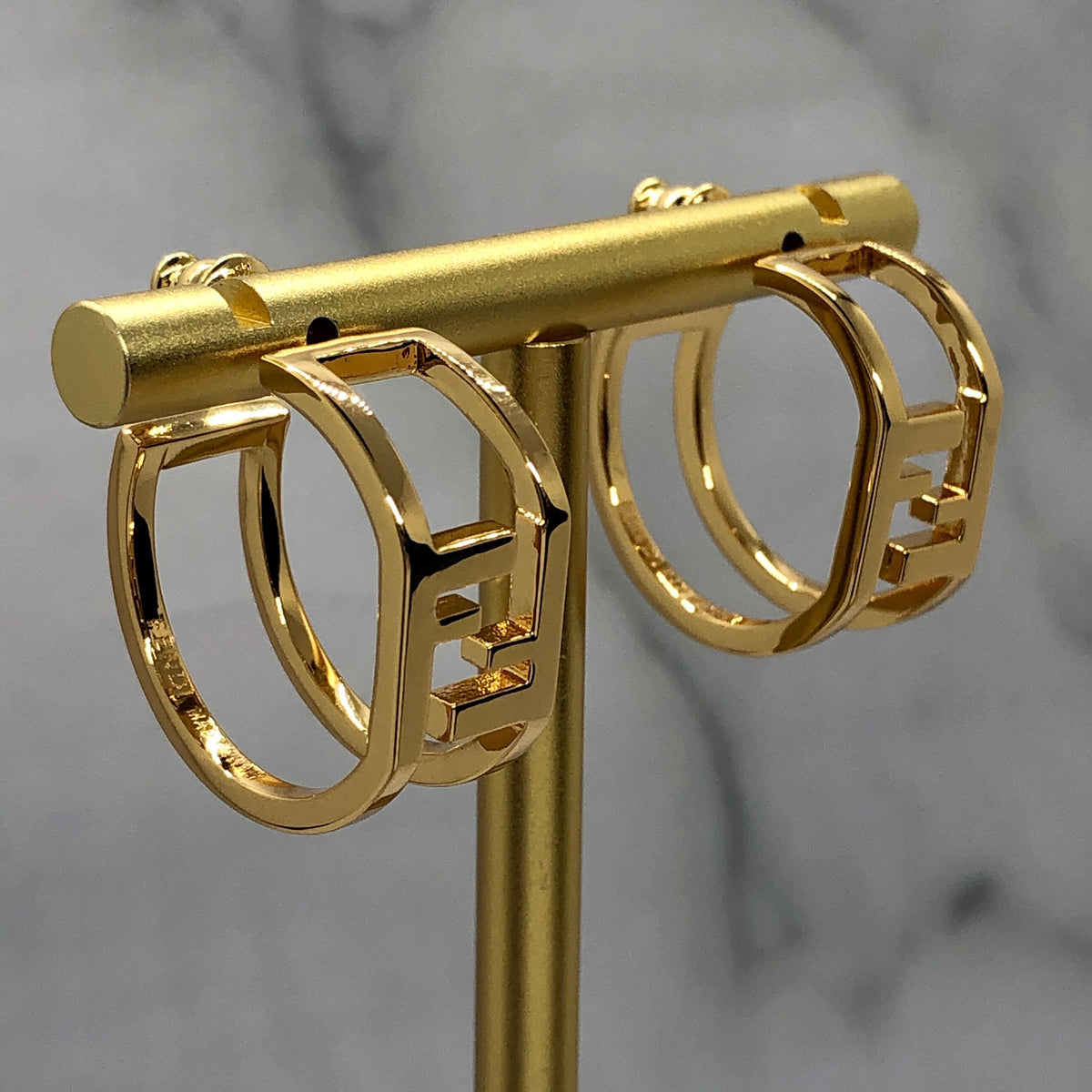 FENDI FF Gold Tone Hoop Earrings - Pre owned