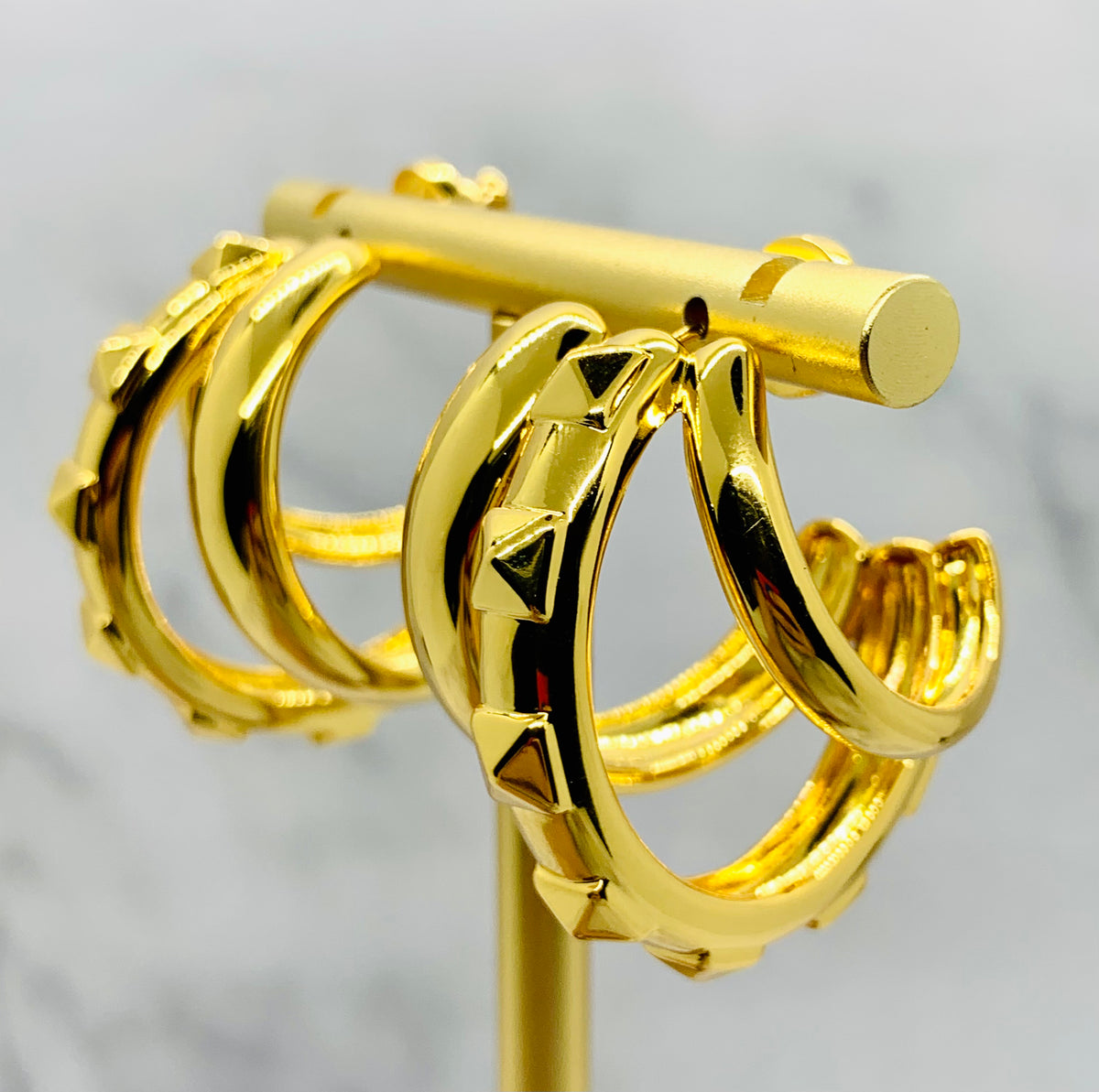 VALENTINO Gold Tone Rock Stud Hoop Earrings - Pre owned