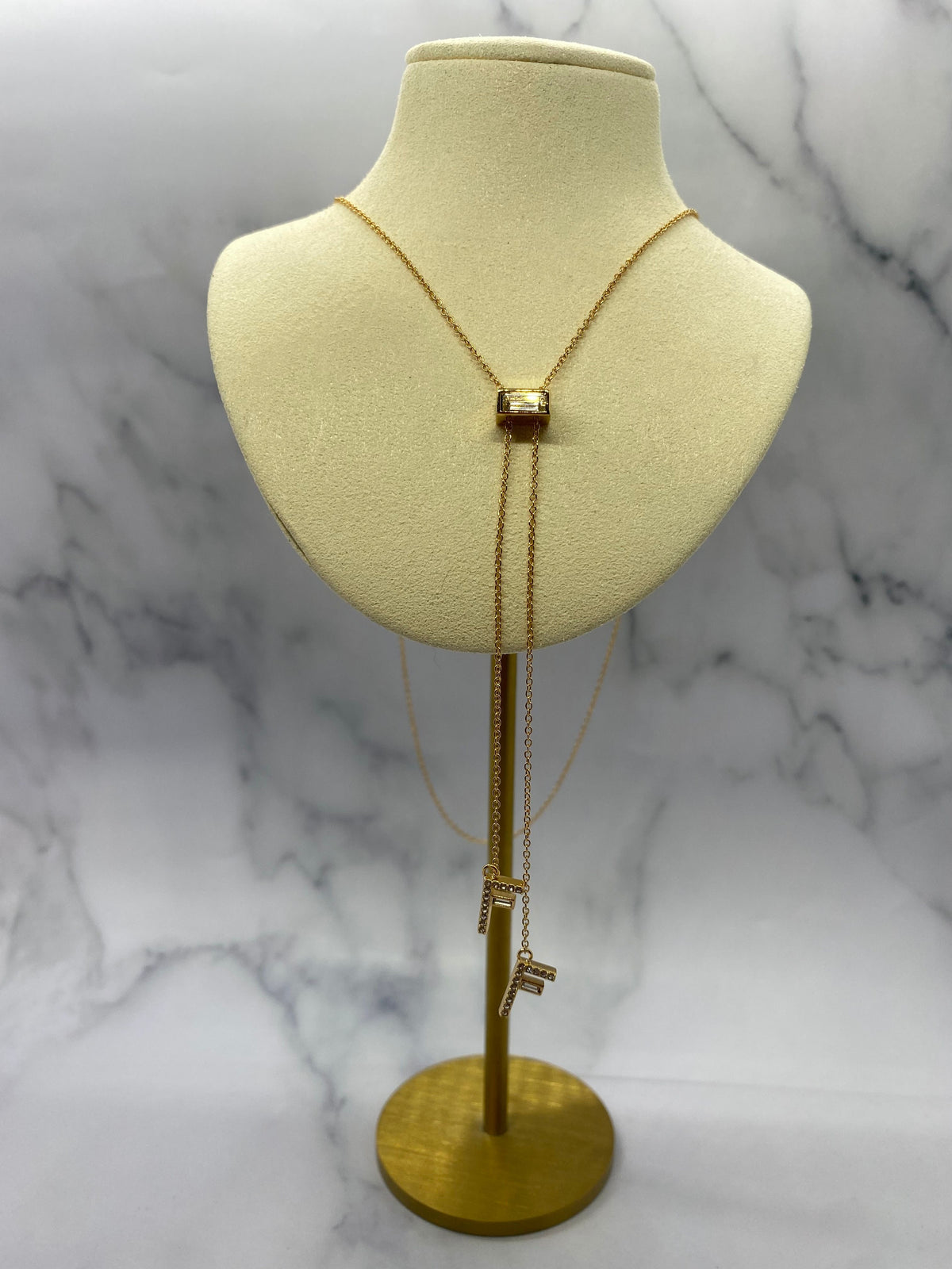 FENDI F Gold Tone Rhinestone Pendant Necklace - Pre owned