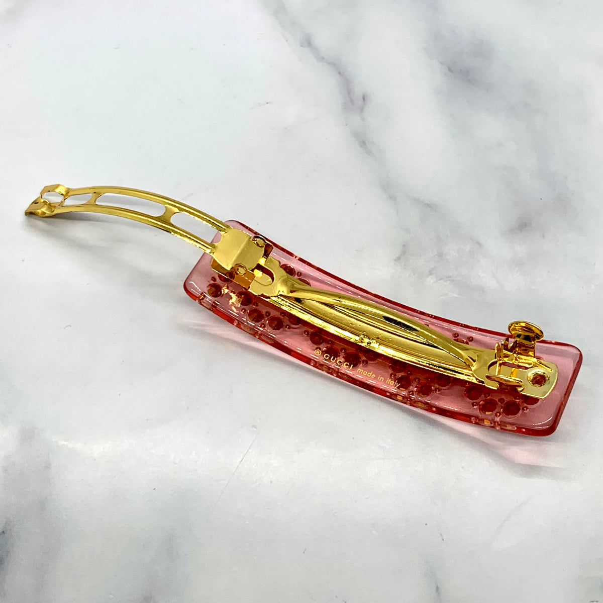 GUCCI Pink Clear Rhinestone Hair Clip Barrette - Pre owned