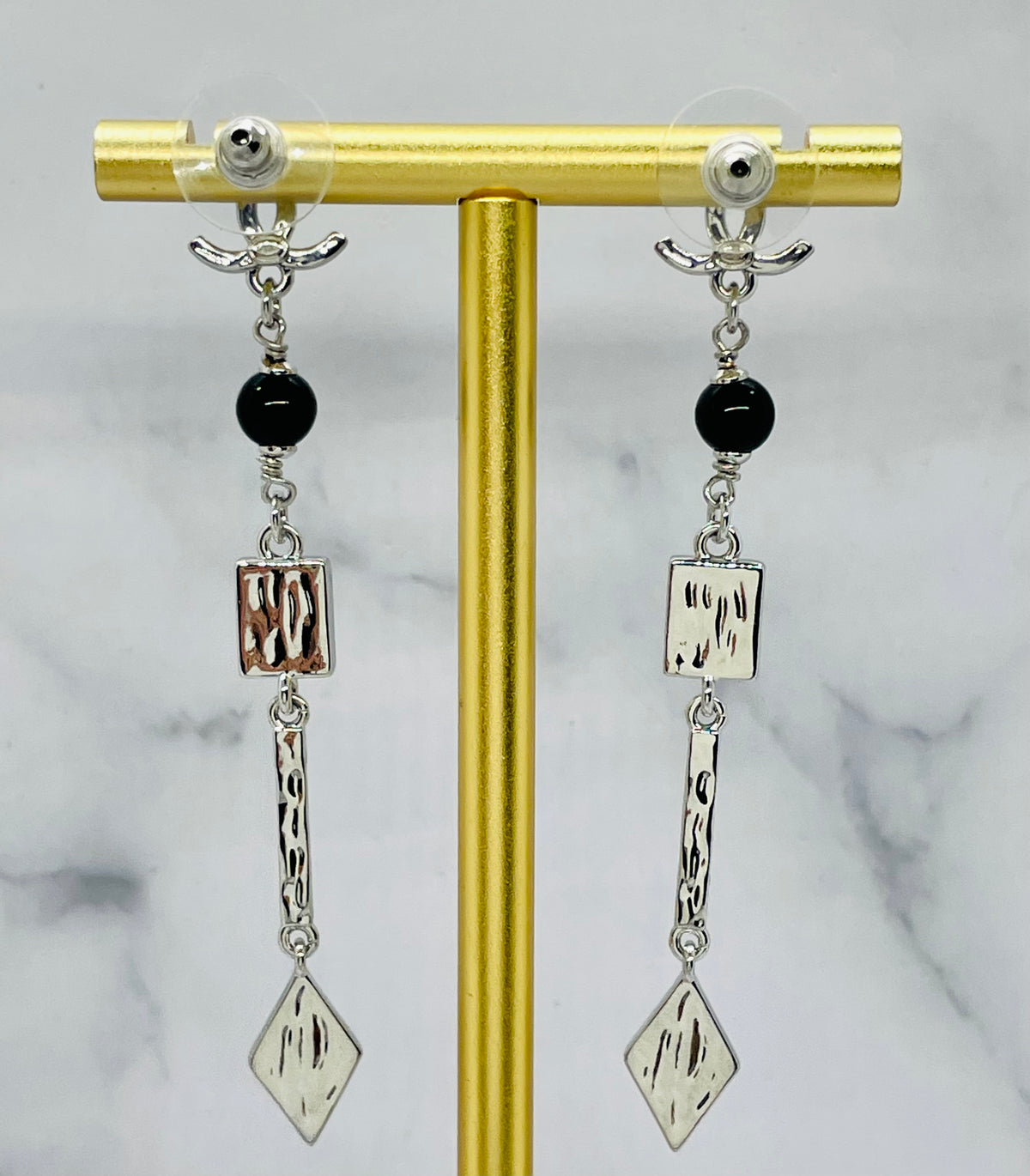 CHANEL CC Silver Tone Rhinestone Pendant Earrings - Pre owned