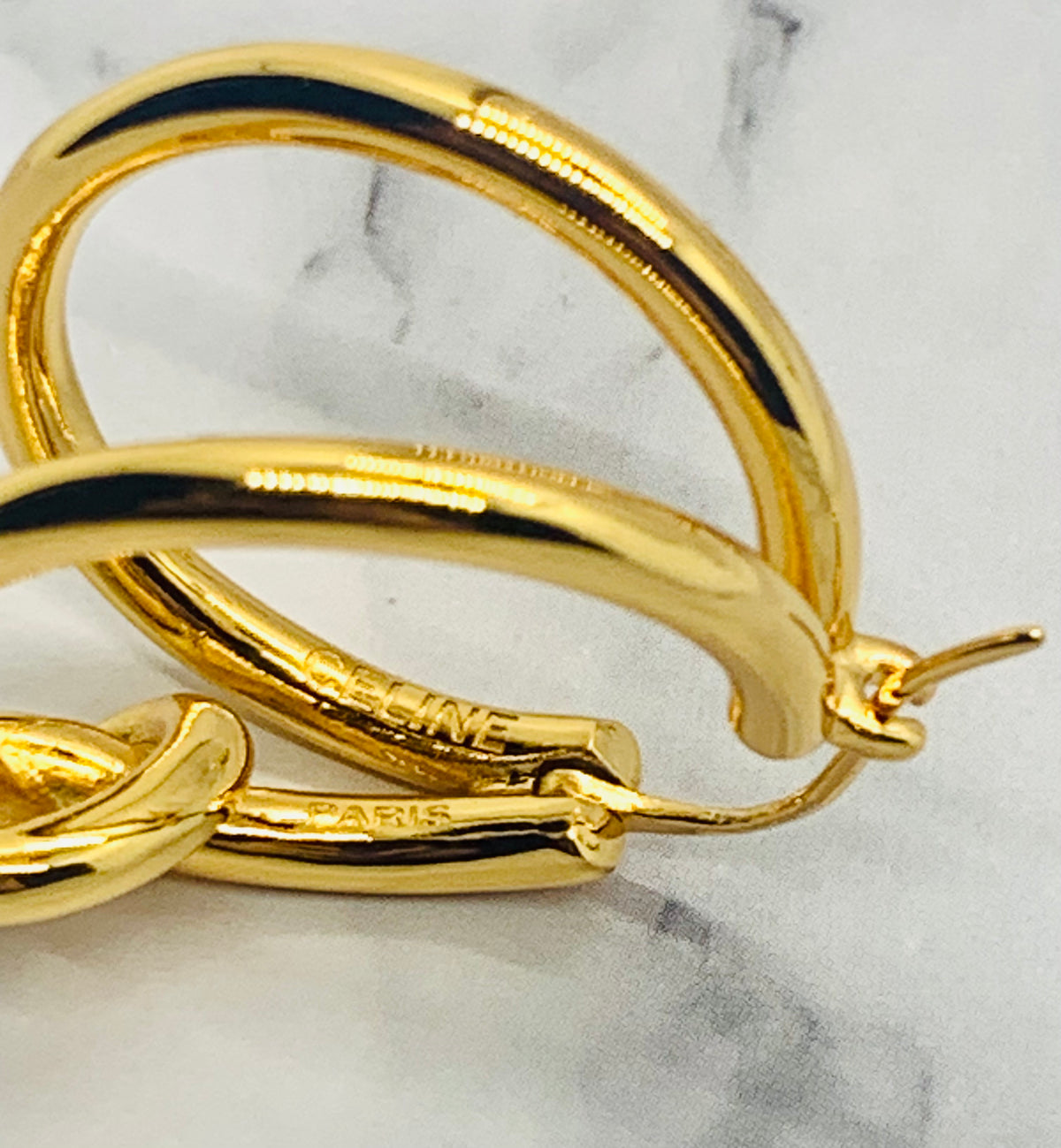 CELINE Double Hoop Knot Gold Tone Earrings - Preowned