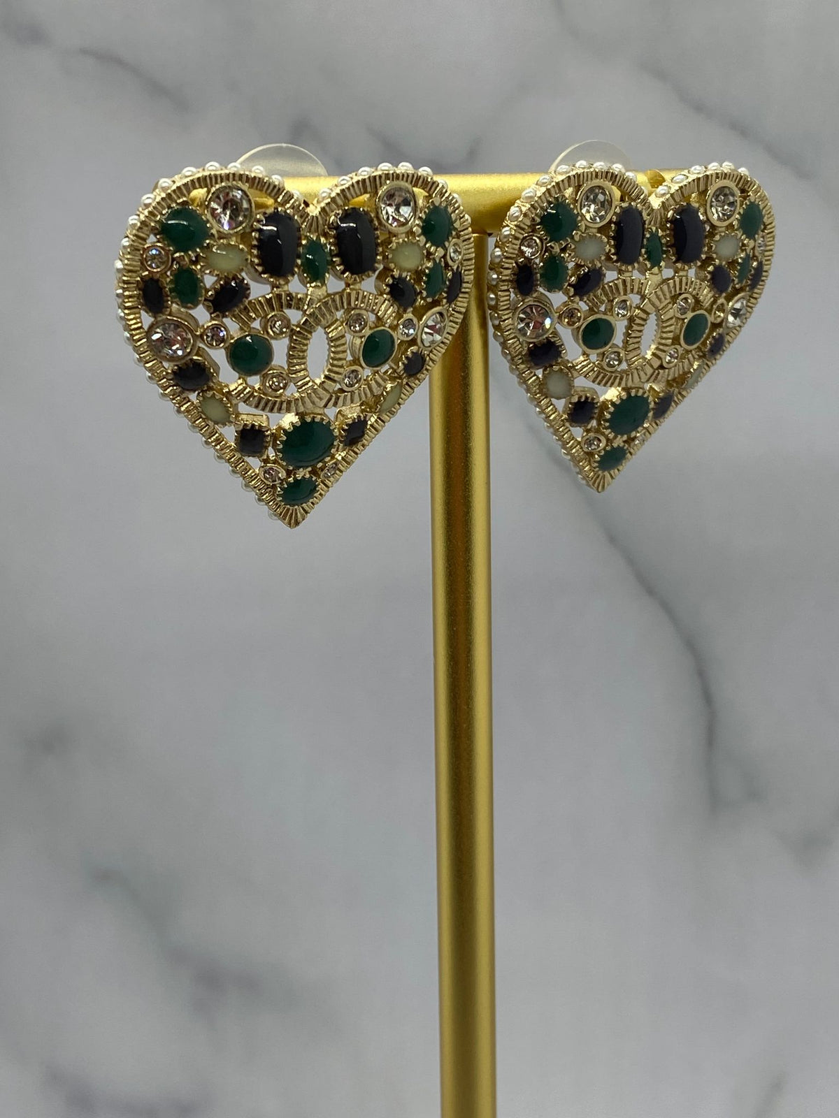 CHANEL CC Heart Enamel Rhinestone Earrings - Pre owned
