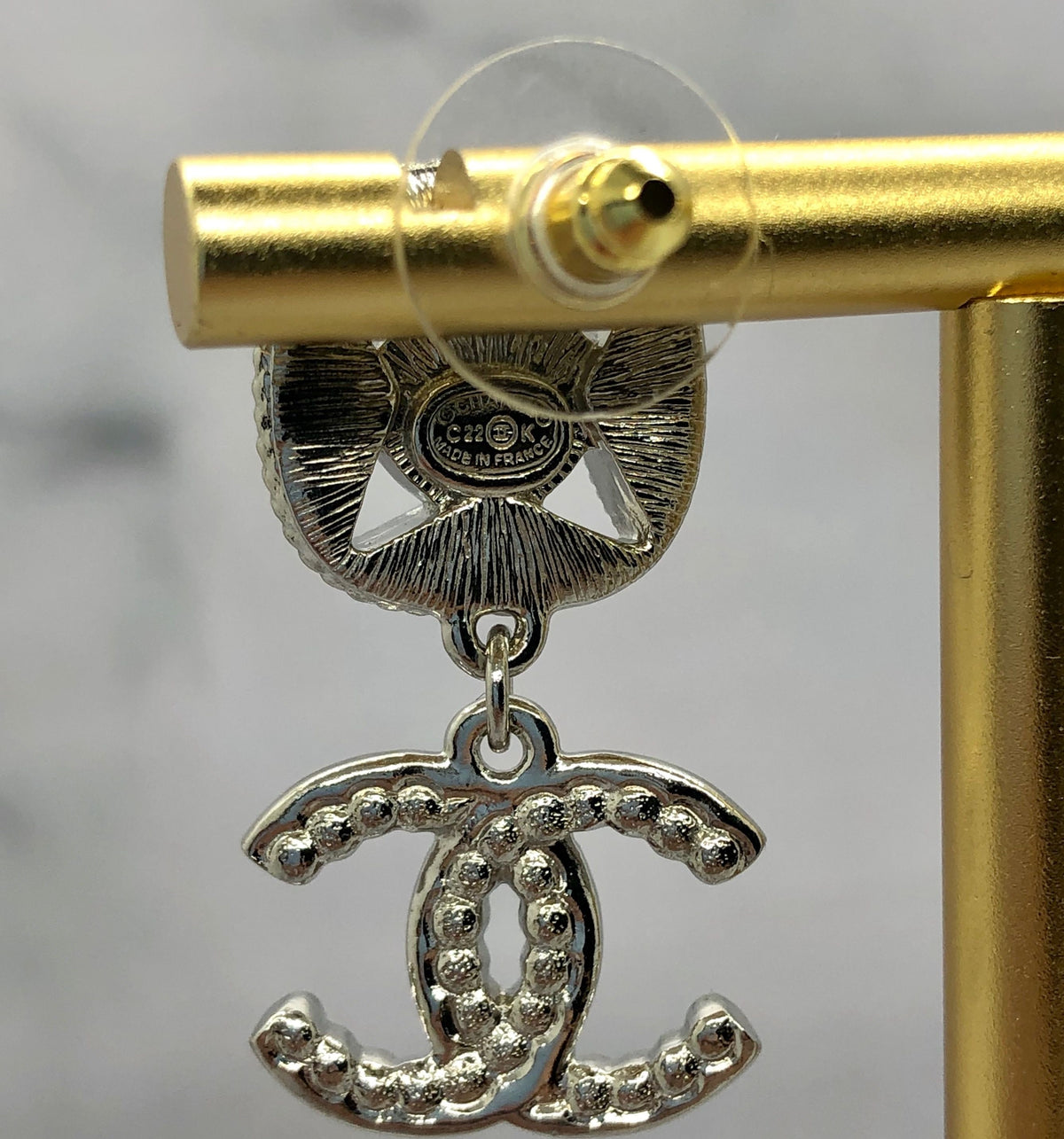 CHANEL CC Silver Tone Pendant Earrings - Pre owned