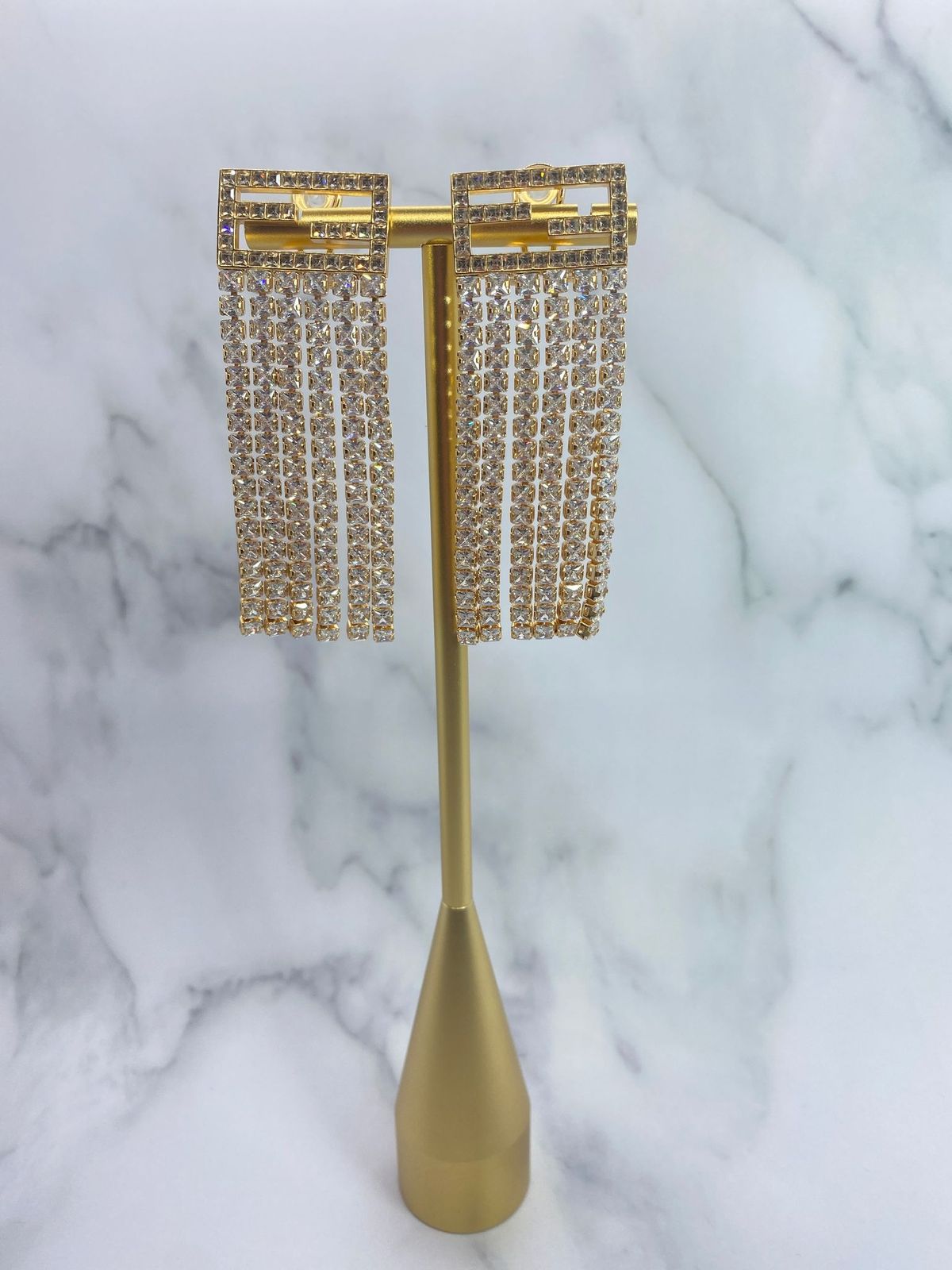 FENDI F Gold Tone Rhinestone Fringe Earrings - Pre owned
