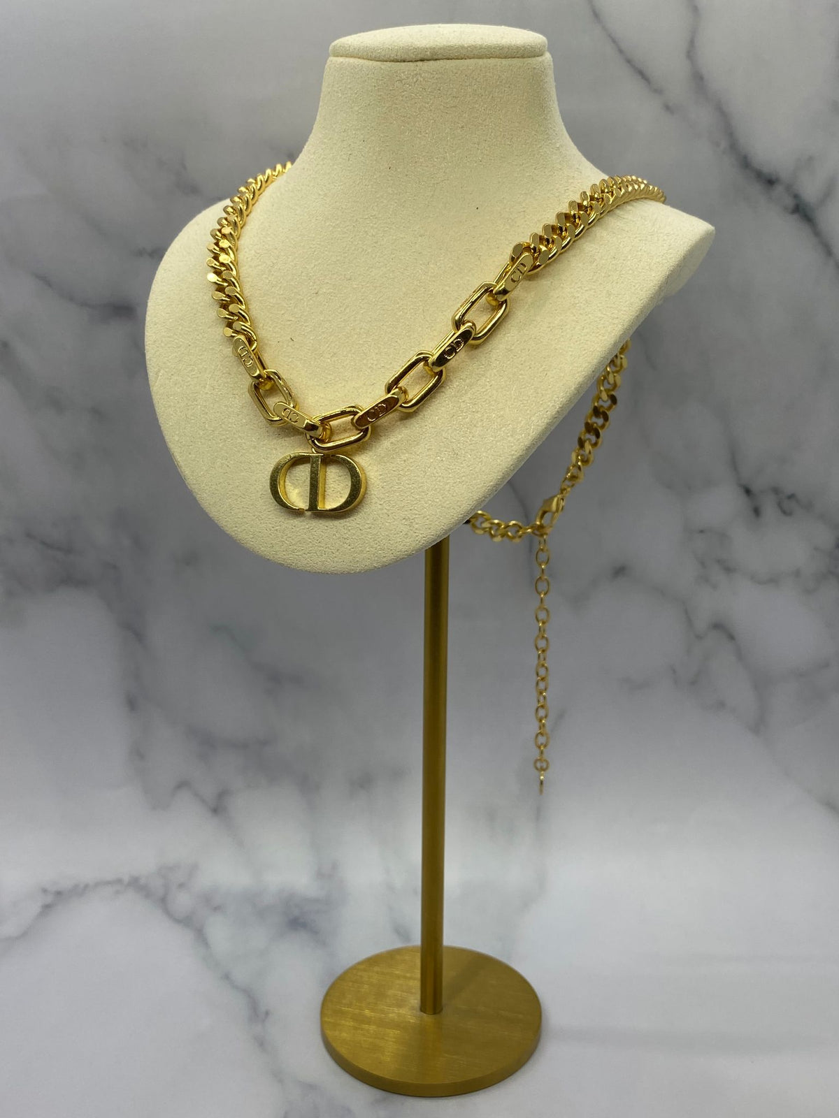CHRISTIAN DIOR CD Brass Tone Chain Necklace - Pre owned