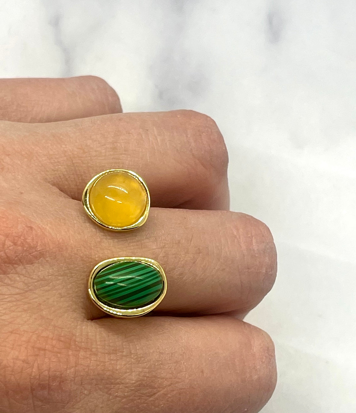 LOEWE Green Yellow Stones Adjustable Ring Size 7 - Pre owned
