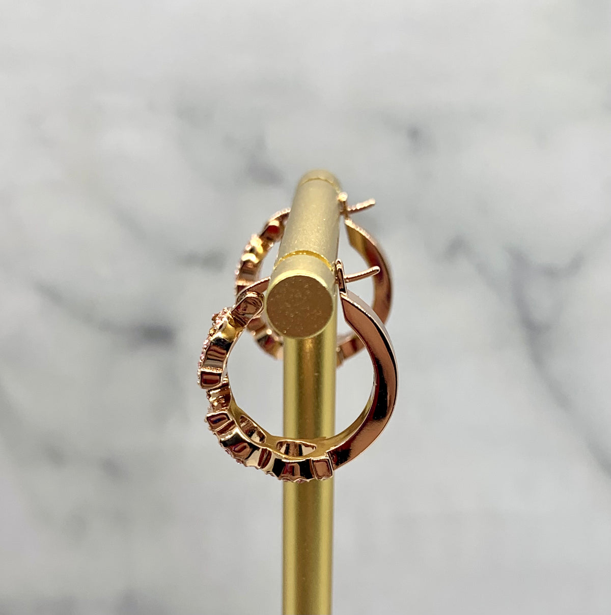 Auth GUCCI Rose Gold Rhinestone Hoop Earrings - Pre owned