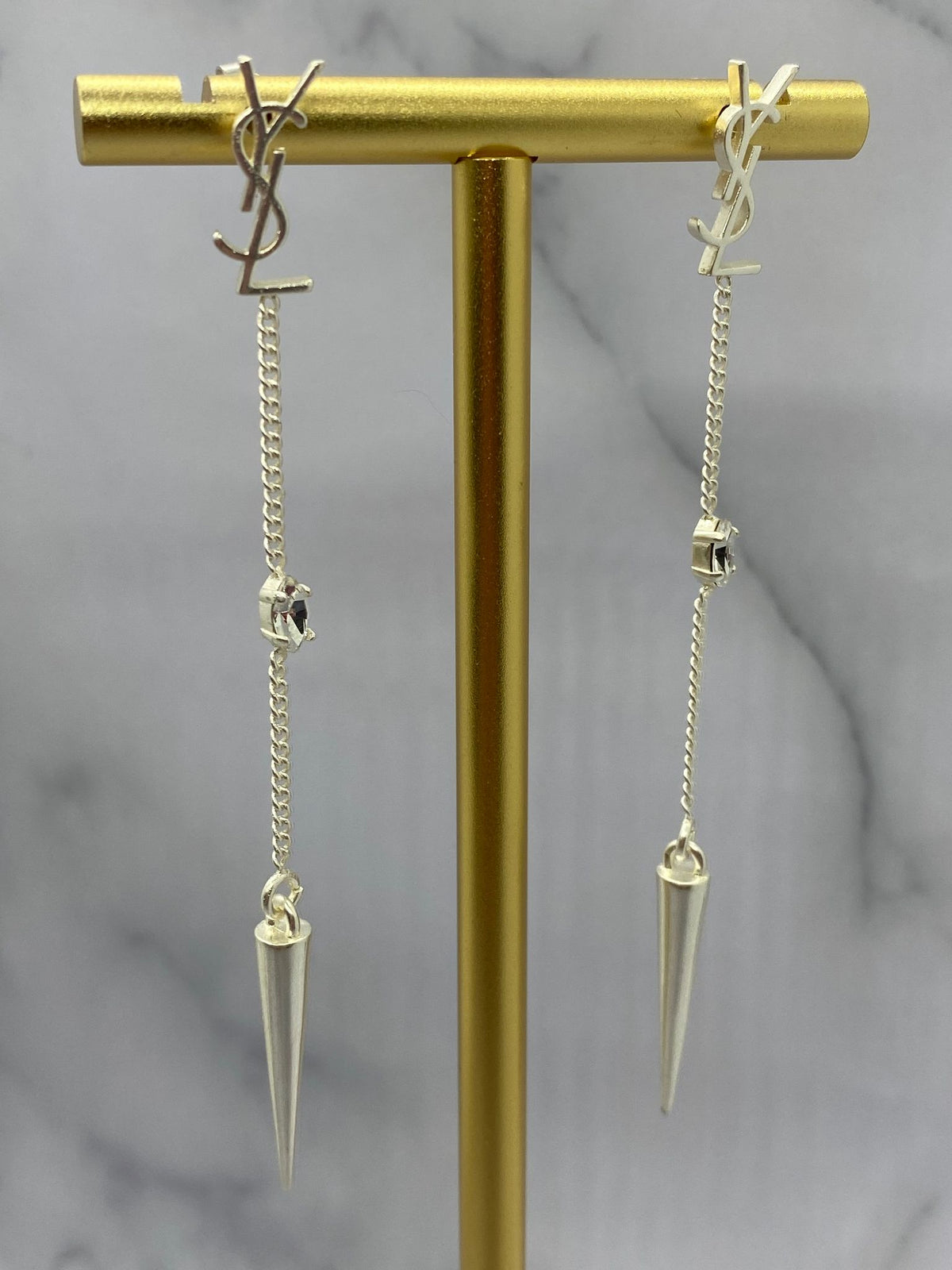 YSL Yves Saint Laurent Silver Tone Pendant Earrings - Pre owned