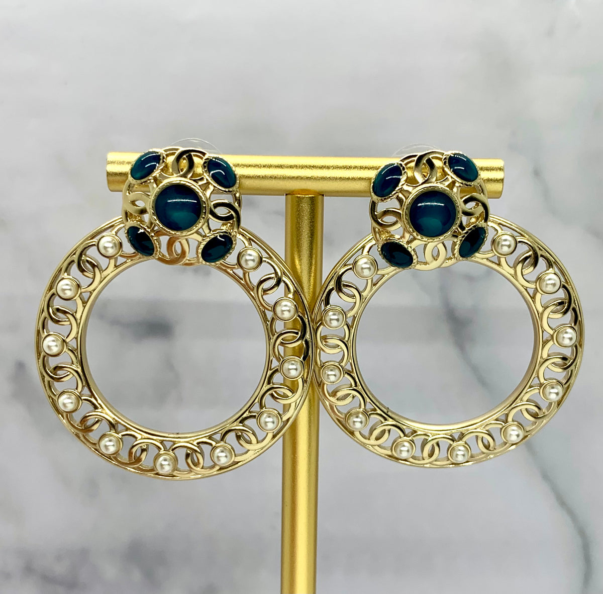 CHANEL CC 2019 Gold Rhinestone Hoop Earrings - USED