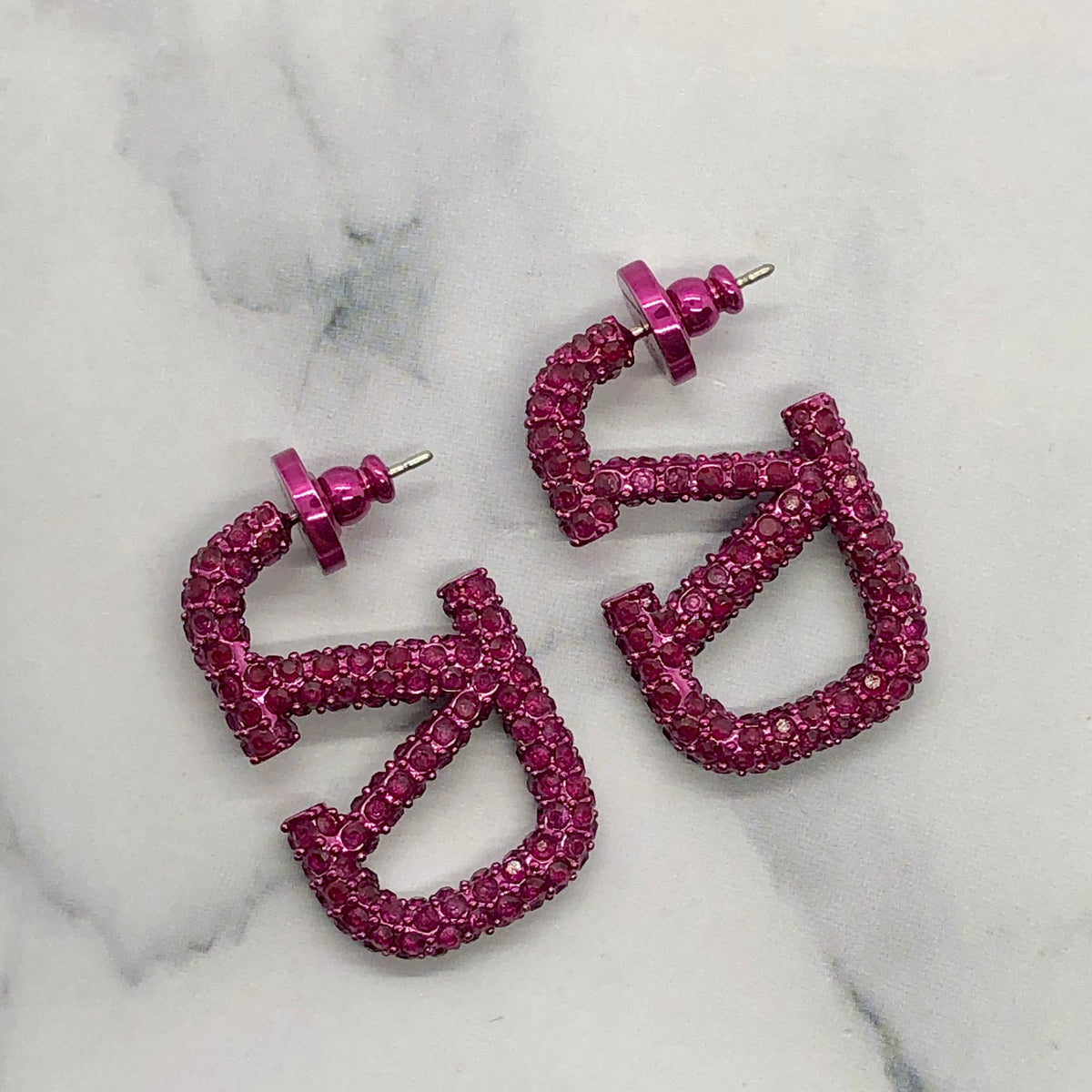VALENTINO V Pink Rhinestone Earrings - Pre owned