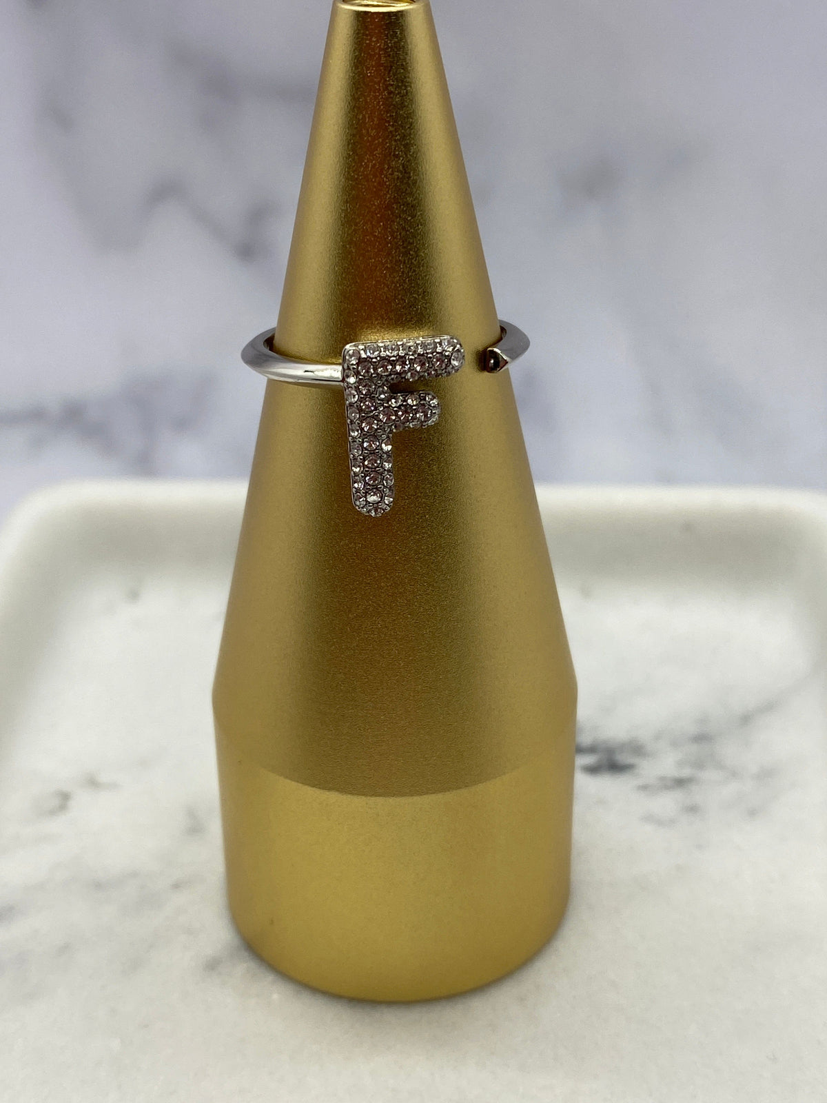 FENDI F Silver Tone Rhinestone Adjustable Ring - Pre owned
