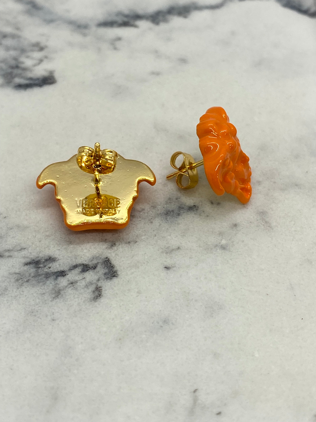 VERSACE Orange Enamel Medusa Earrings - Pre owned