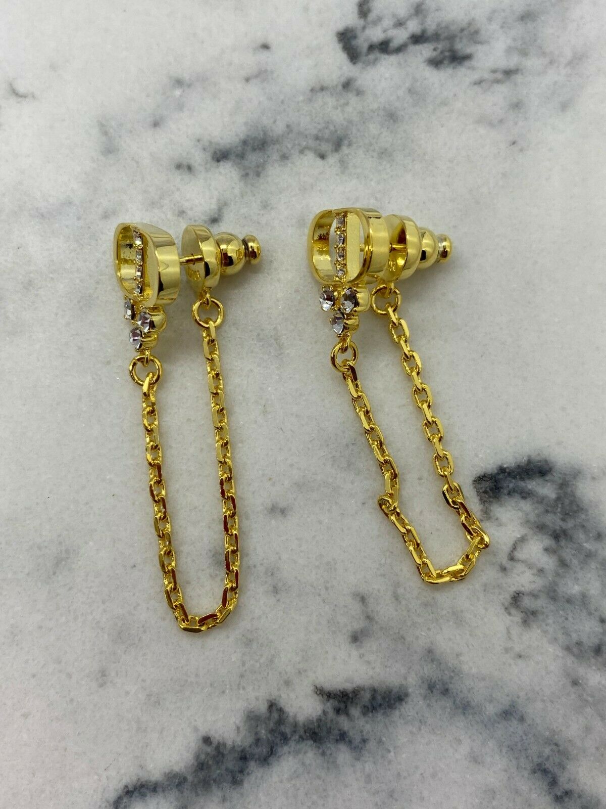 CHRISTIAN DIOR CD Gold Tone Rhinestone Chain Earrings - Pre owned