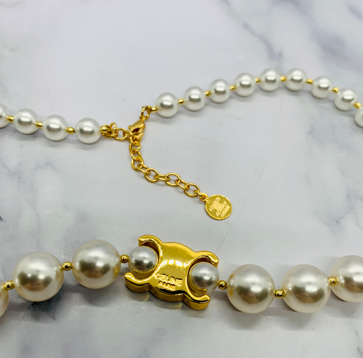 CELINE Monogram Pearl Choker Necklace - Pre owned