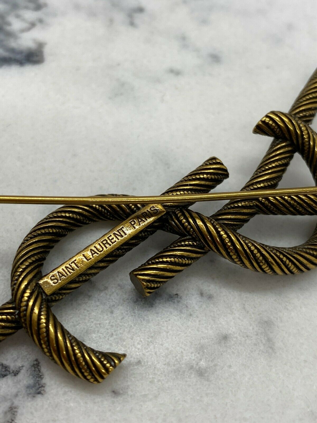 YSL Yves Saint Laurent Brass Tone Brooch Pin - Pre owned