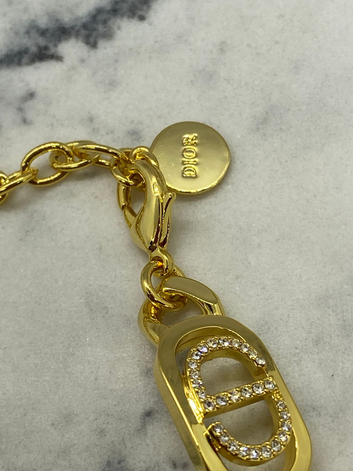 CHRISTIAN DIOR CD Gold Tone Rhinestone Bracelet - Pre owned