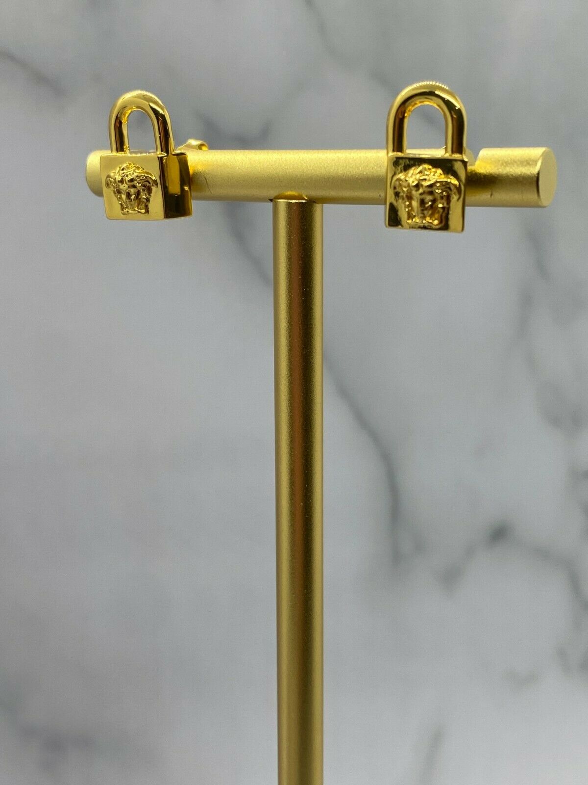 VERSACE Medusa Lock Gold Tone Earrings - Pre owned