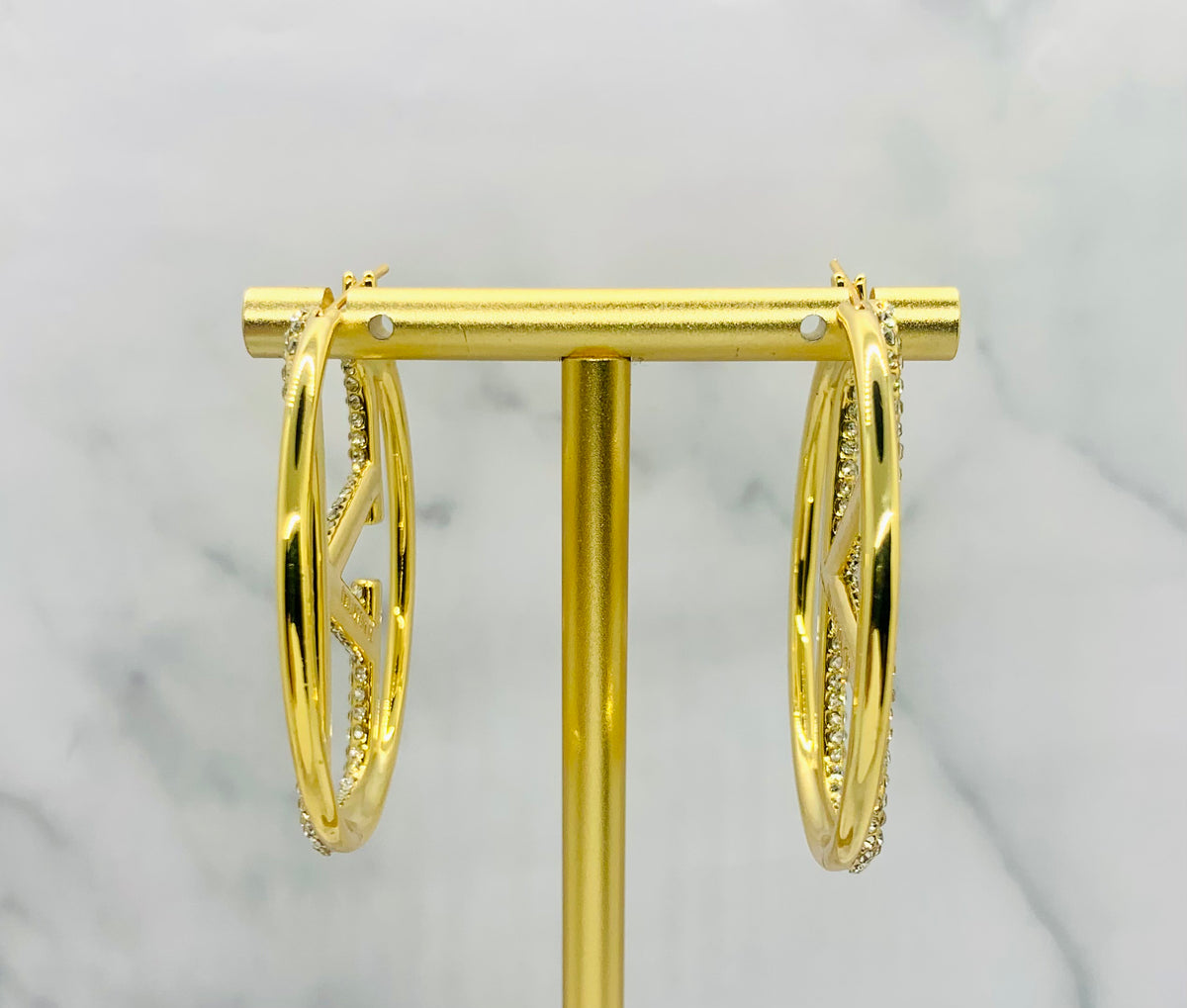 VALENTINO V Rhinestone Hoop Earrings - Pre owned