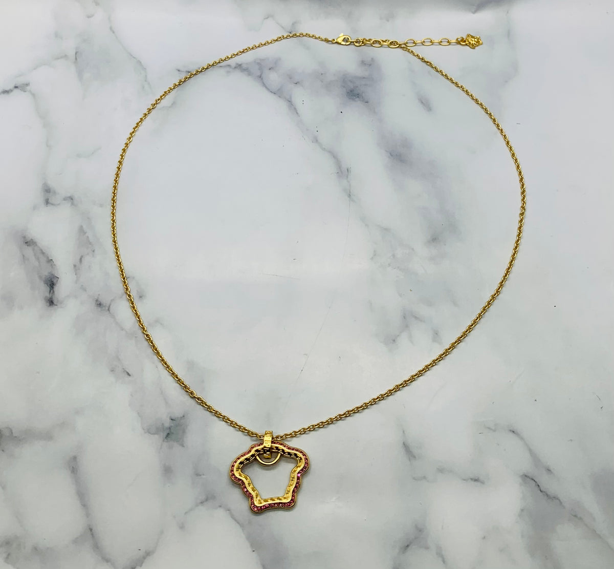 VERSACE Medusa Pink Rhinestone Outline Necklace - Pre owned
