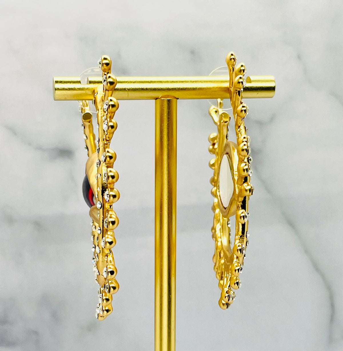 SCHIAPARELLI Eye Rhinestone Hoop Earrings - Pre owned