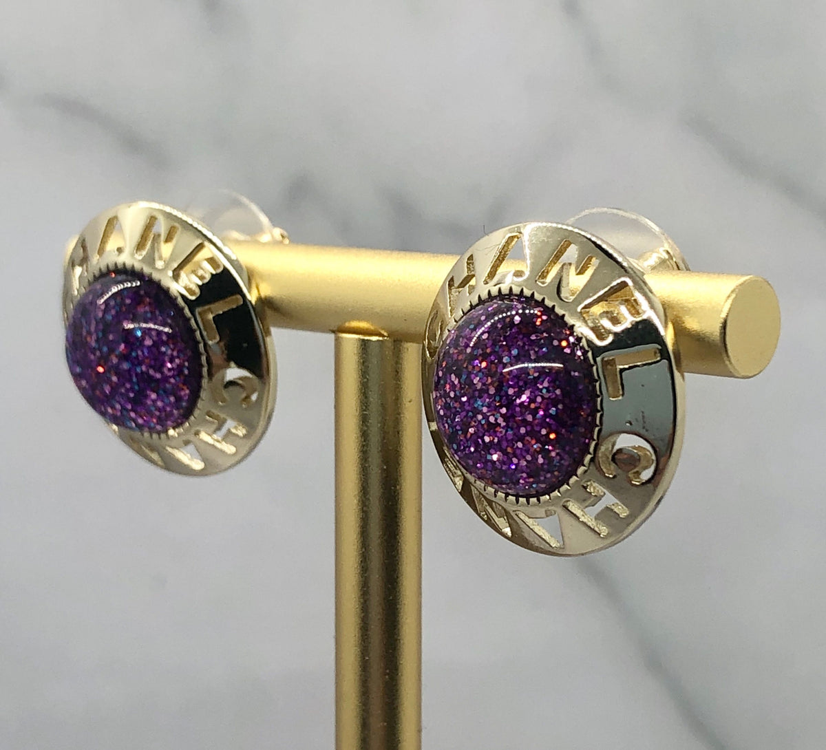 CHANEL CC Purple Monogram Earrings - Pre owned