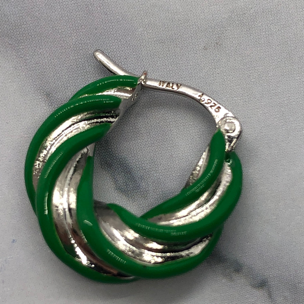 BOTTEGA VENETA Silver & Green Swirl Hoop Earrings - Preowned