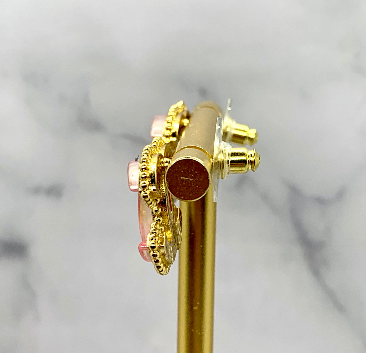 CHANEL CC Gold Tone Pink Stud Earrings - Pre owned