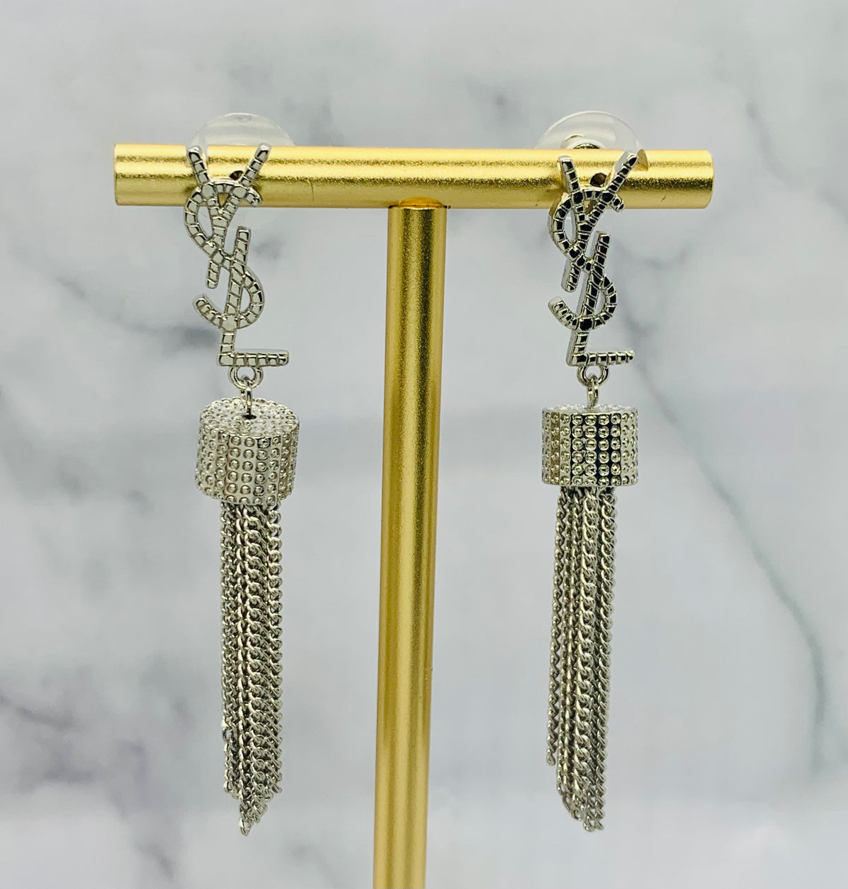 YSL YVES SAINT LAURENT Silver Tone Tassel Earrings - Pre owned