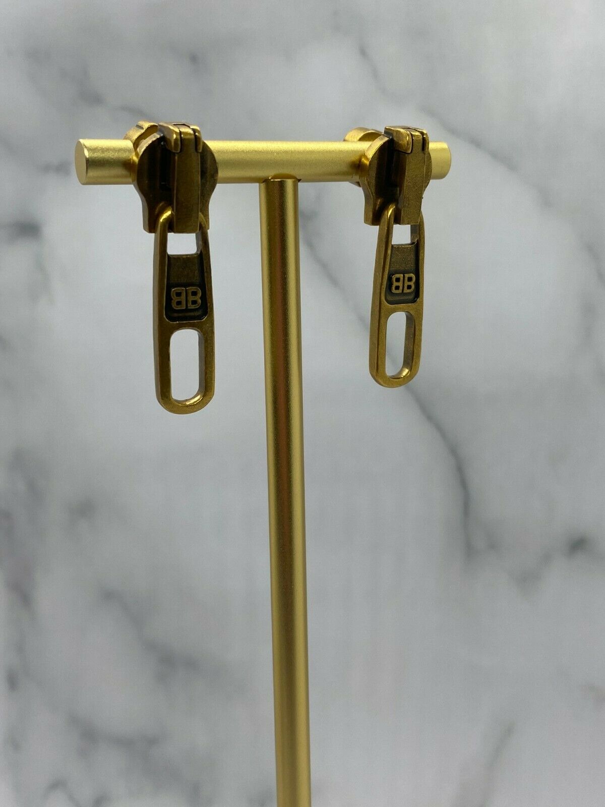 BALENCIAGA BB Brass Tone Zipper Earrings - Pre owned